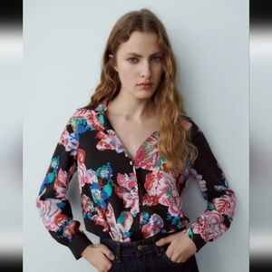 Zara Black & Pink Floral Blouse